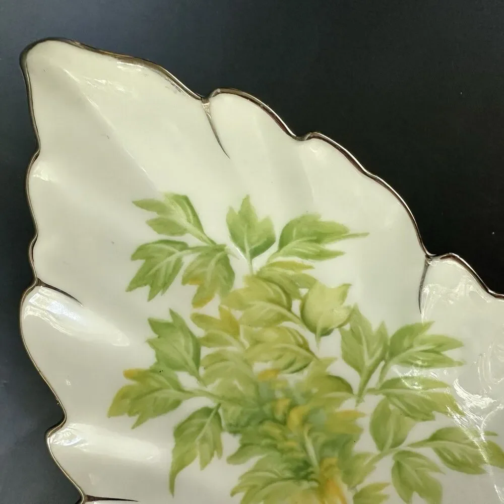 Noritake Hand Painted Japan Sandwich Serving Tray Leaf Porcelain Platter 12.5”